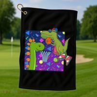Retro 90's Basketball Dinosaurs Golf Towel thumb 1