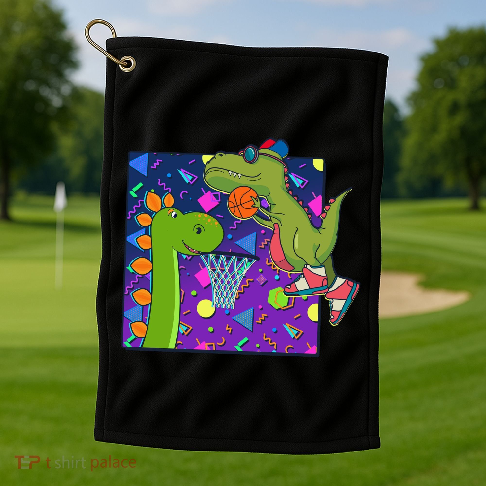 Retro 90's Basketball Dinosaurs Golf Towel