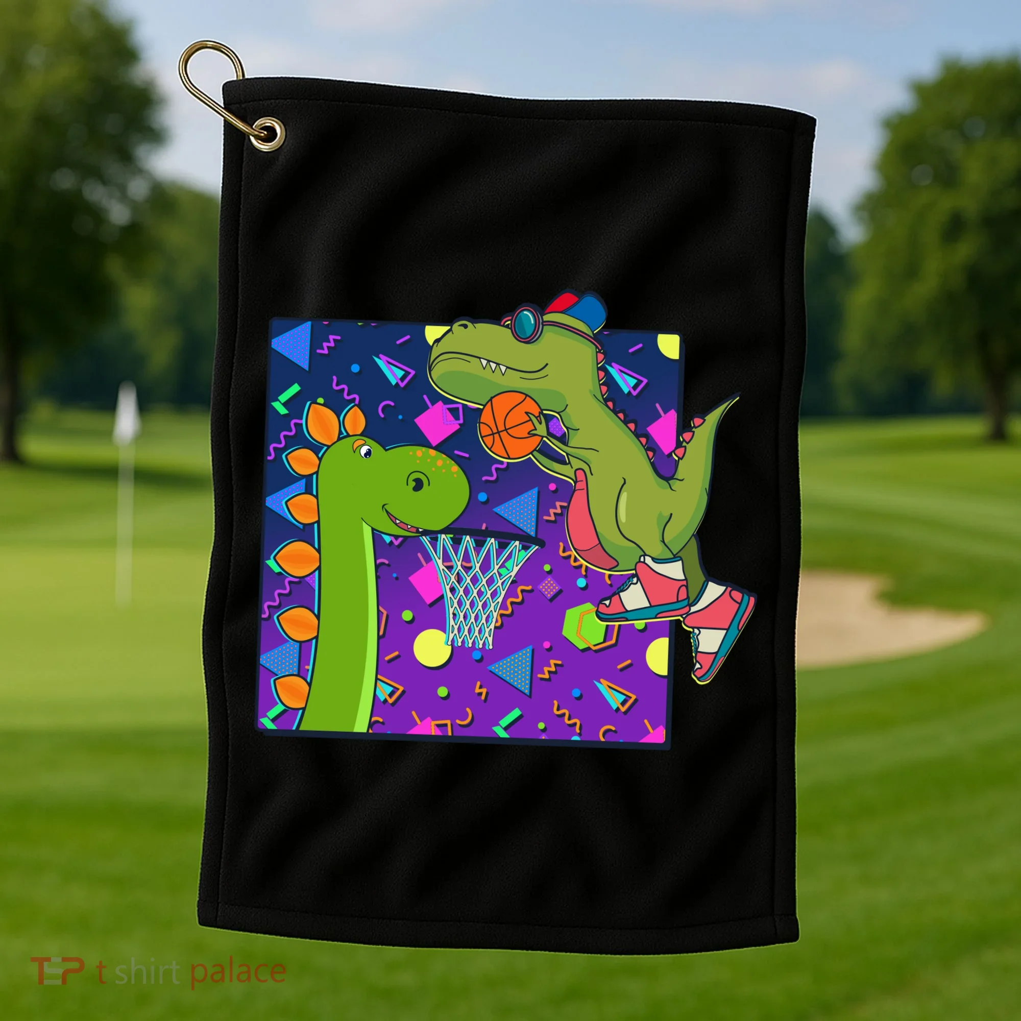Retro 90's Basketball Dinosaurs Golf Towel