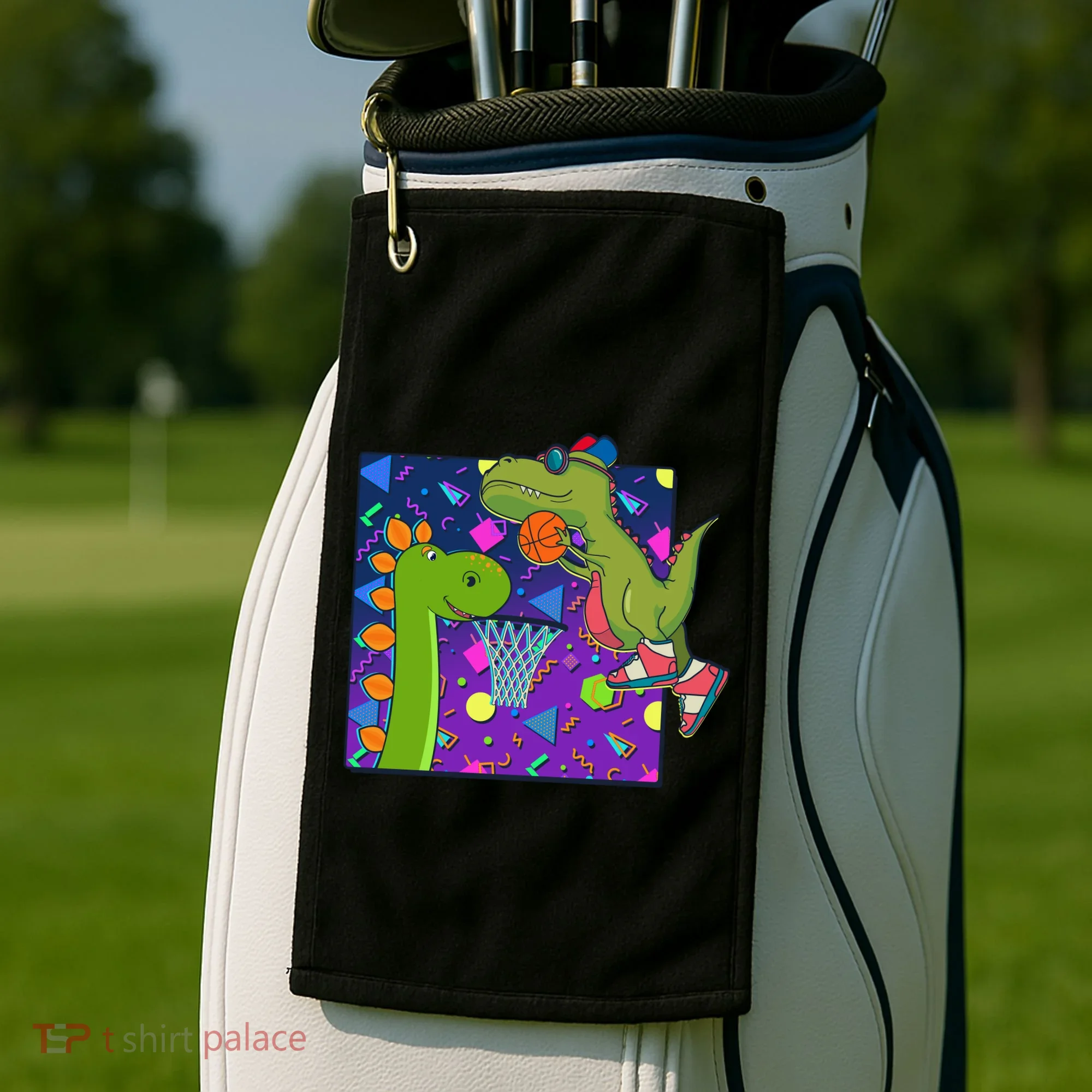 Retro 90's Basketball Dinosaurs Golf Towel
