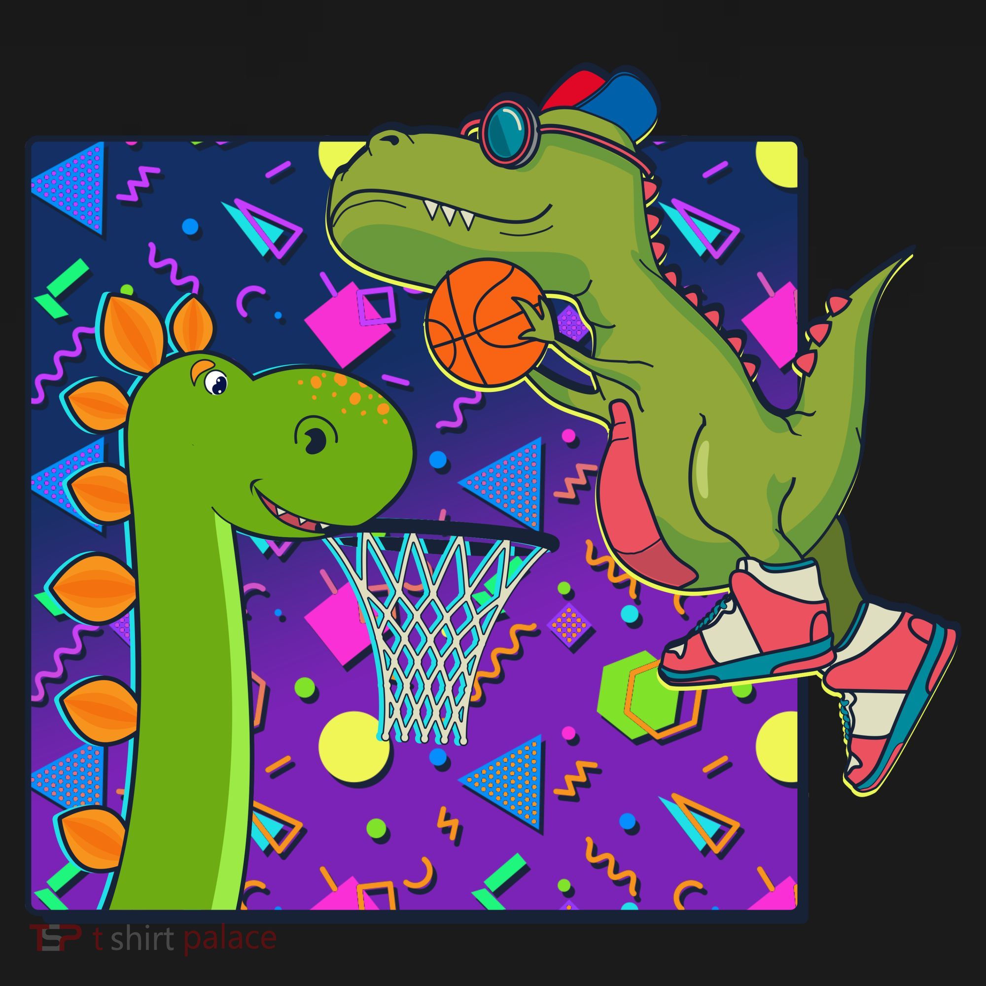 Retro 90's Basketball Dinosaurs Women's Long Sleeve Shirt