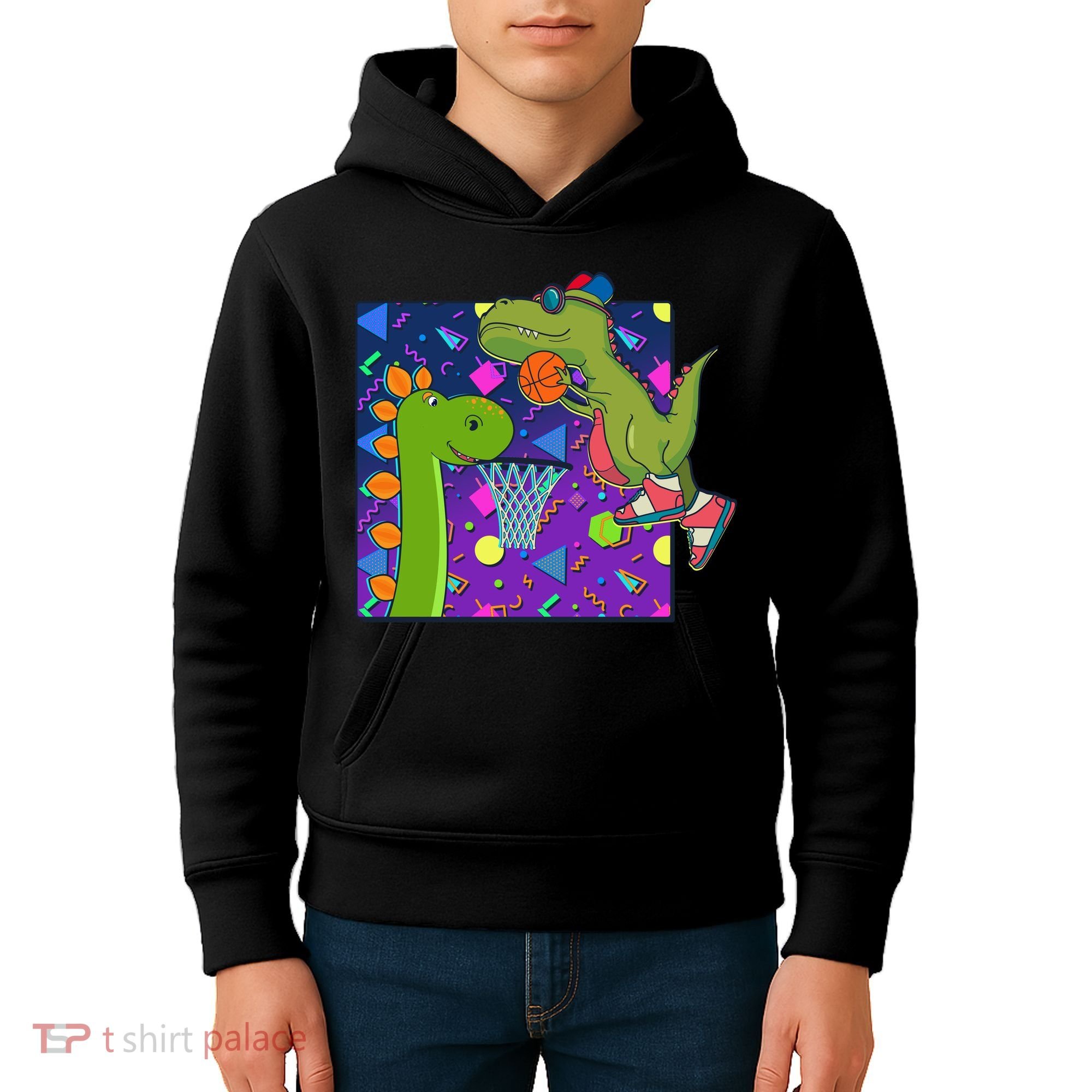 Retro 90's Basketball Dinosaurs Kids Hoodie