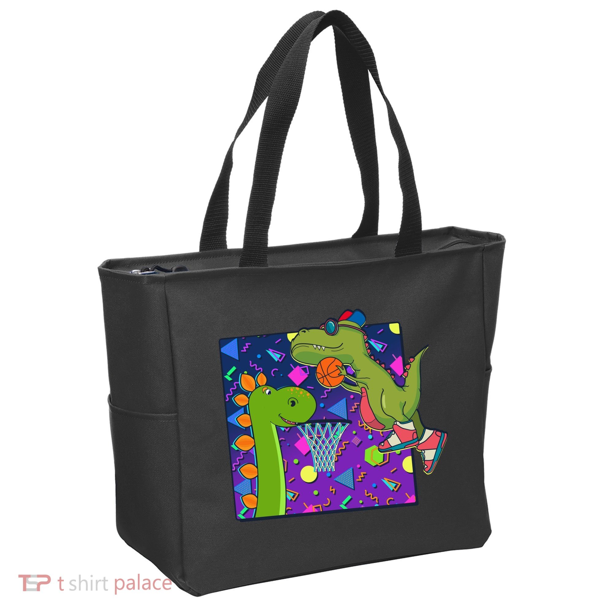 Retro 90's Basketball Dinosaurs Tote Bag