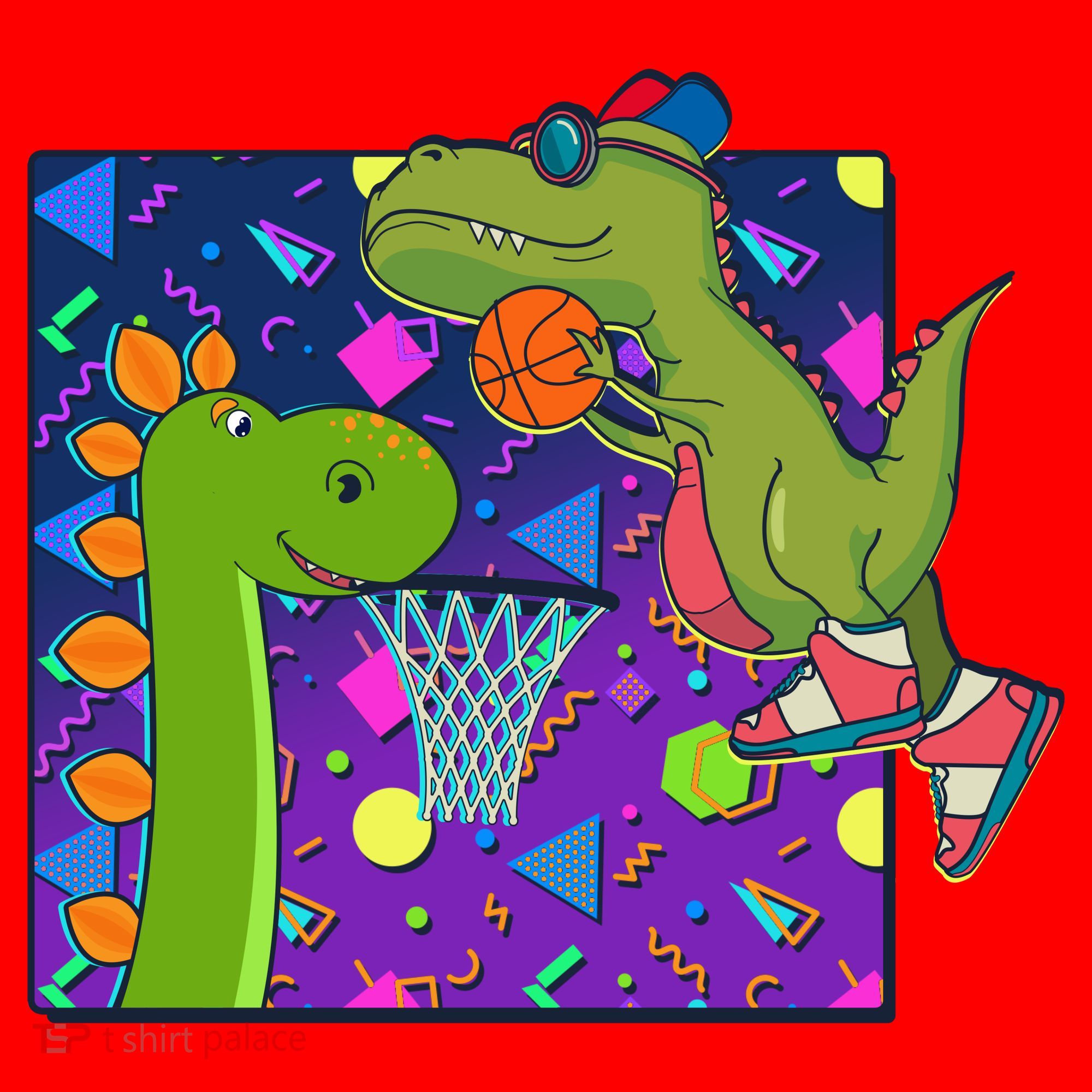 Retro 90's Basketball Dinosaurs Santa Hat
