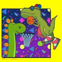 Retro 90's Basketball Dinosaurs Button thumb 1