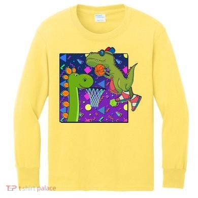 Retro 90's Basketball Dinosaurs Kids Long Sleeve Shirt