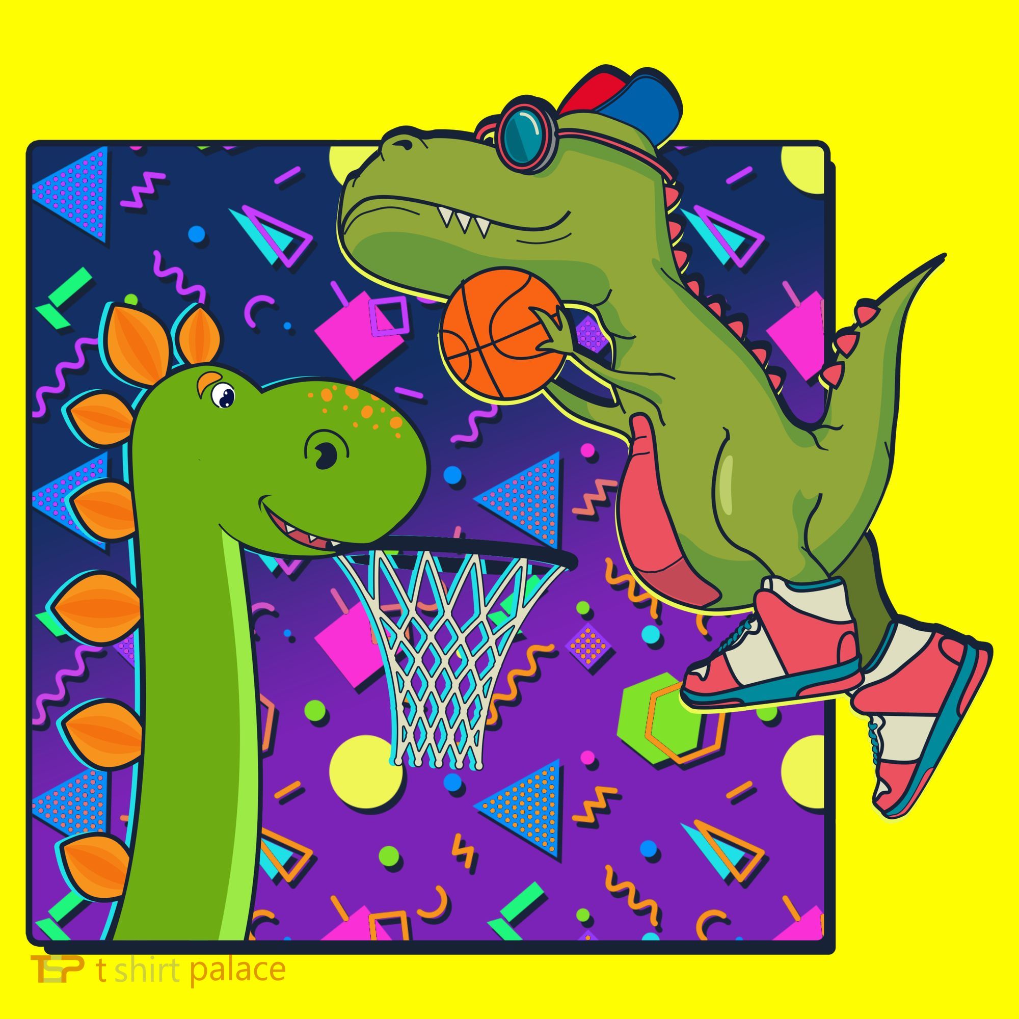 Retro 90's Basketball Dinosaurs Kids Long Sleeve Shirt