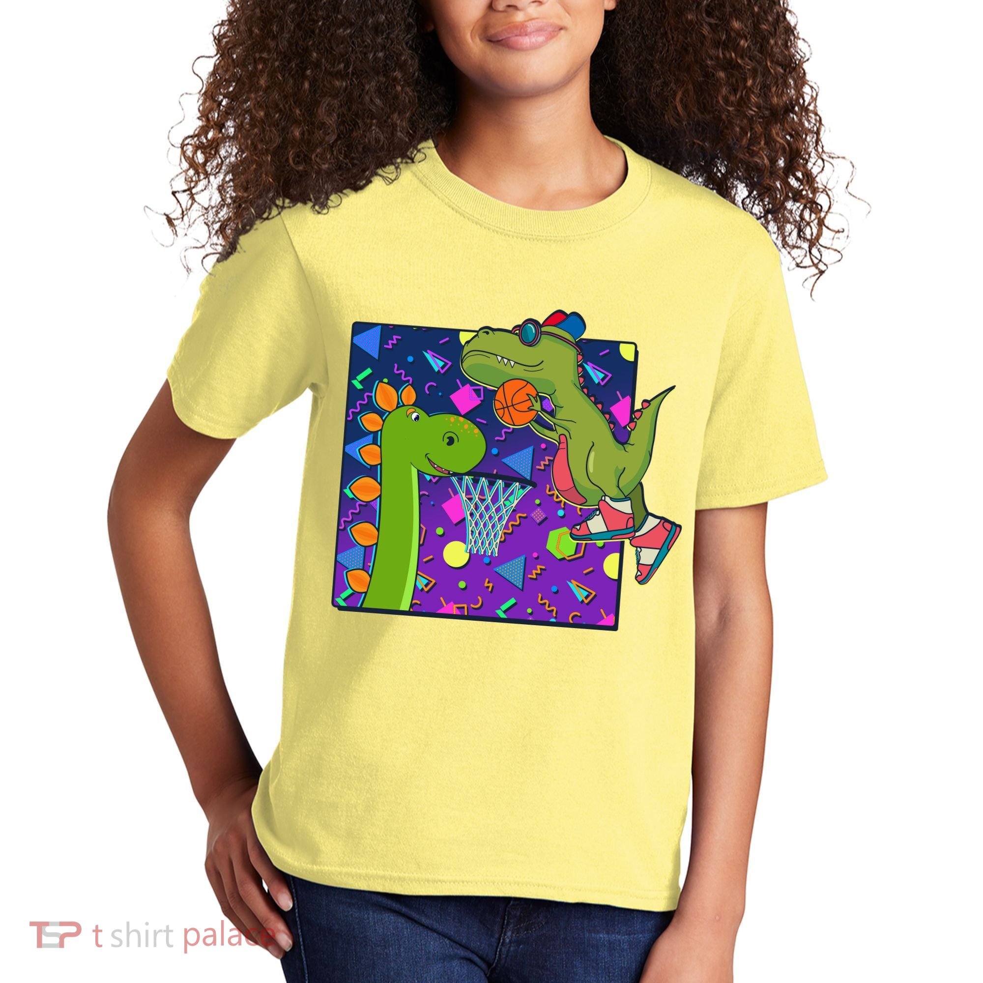 Retro 90's Basketball Dinosaurs Kids T-Shirt