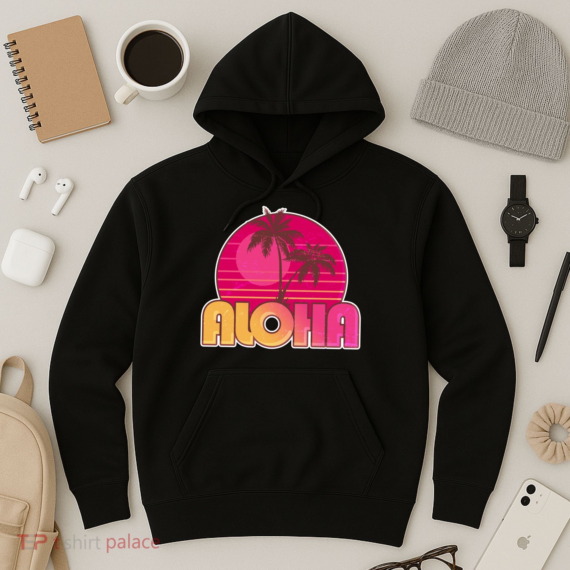 Retro Aloha Summer Fun Pink Logo Hoodie