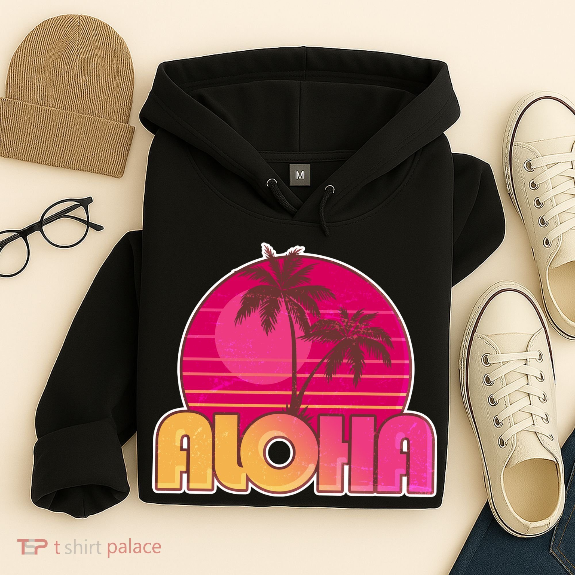 Retro Aloha Summer Fun Pink Logo Hoodie
