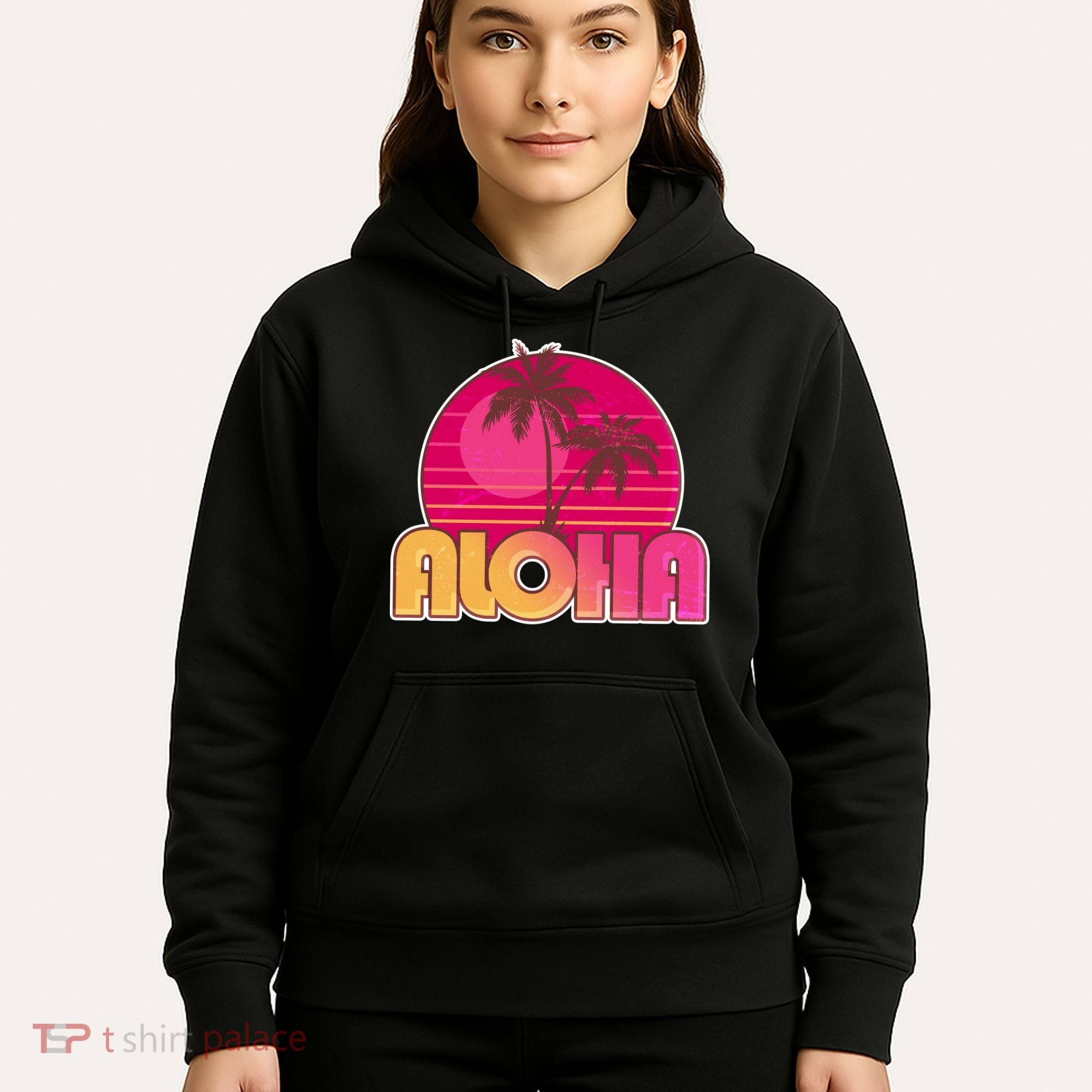 Retro Aloha Summer Fun Pink Logo Hoodie