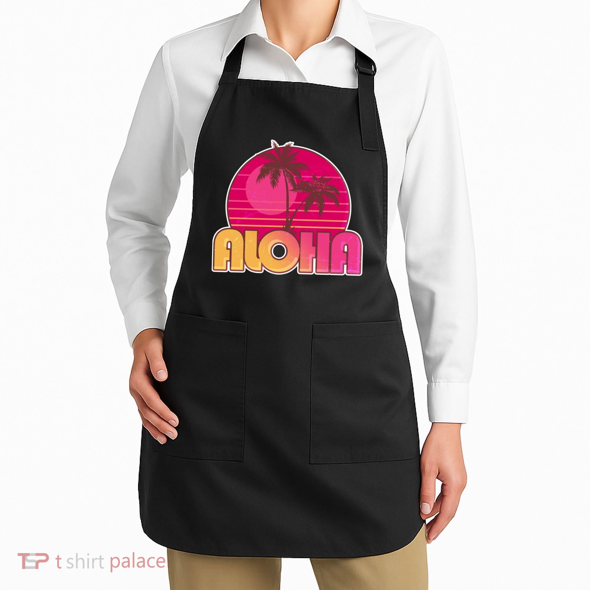 Retro Aloha Summer Fun Pink Logo Apron