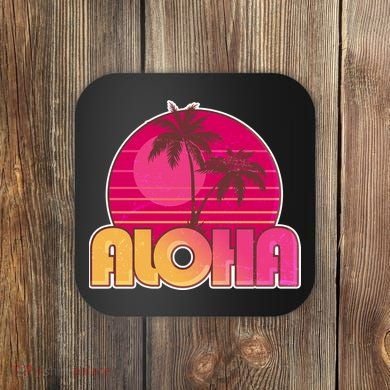 Retro Aloha Summer Fun Pink Logo Coaster