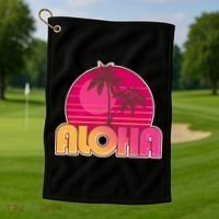 Retro Aloha Summer Fun Pink Logo Golf Towel thumb 1