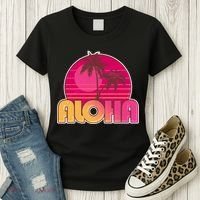 Retro Aloha Summer Fun Pink Logo Women's T-Shirt thumb 3