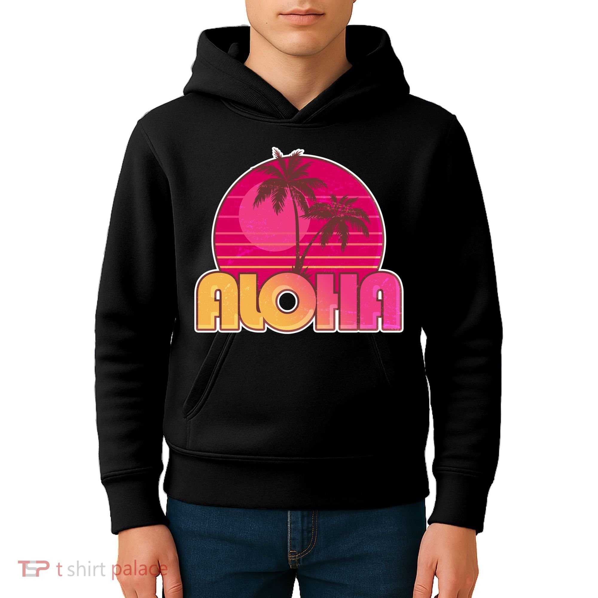 Retro Aloha Summer Fun Pink Logo Kids Hoodie