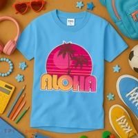 Retro Aloha Summer Fun Pink Logo Kids T-Shirt thumb 3