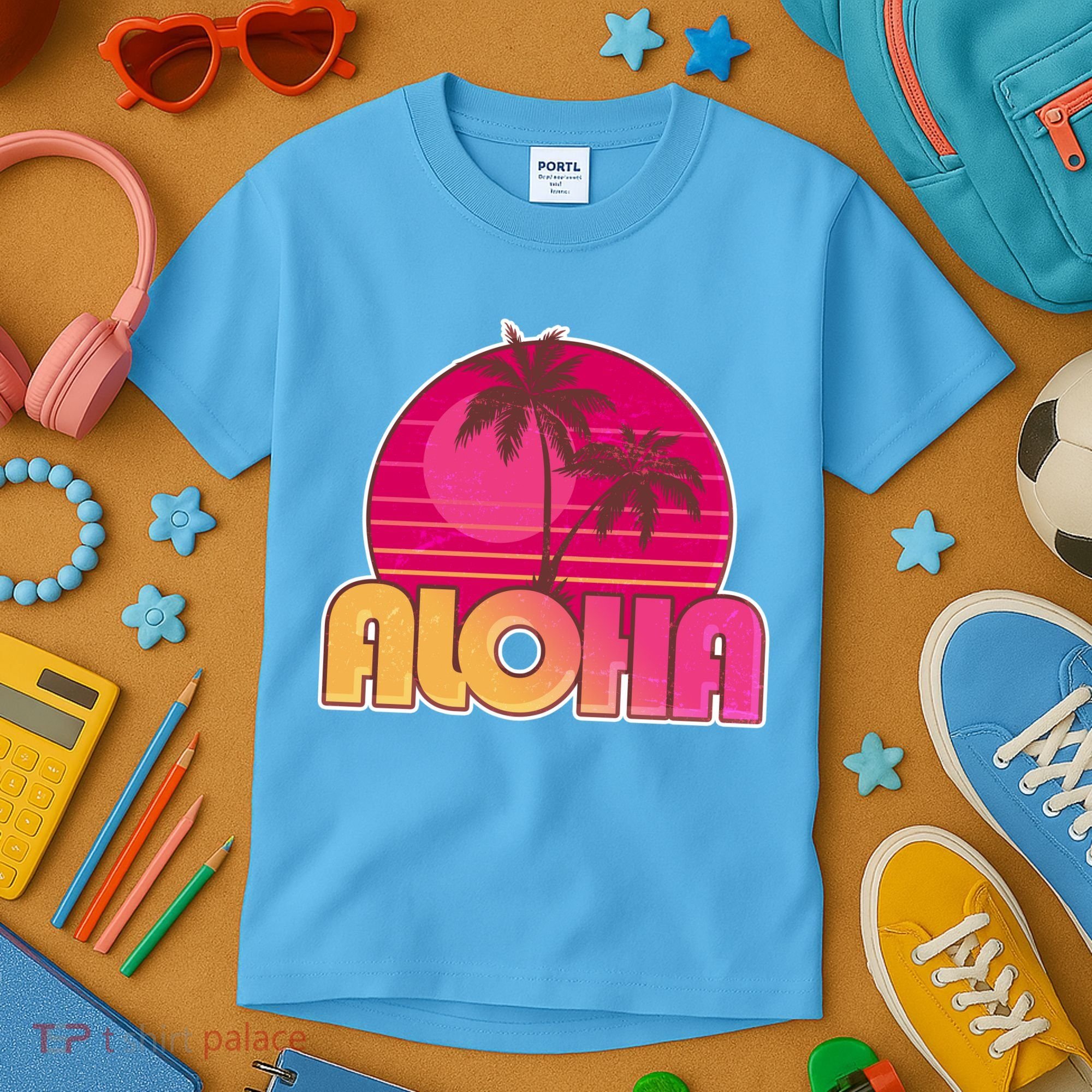Retro Aloha Summer Fun Pink Logo Kids T-Shirt