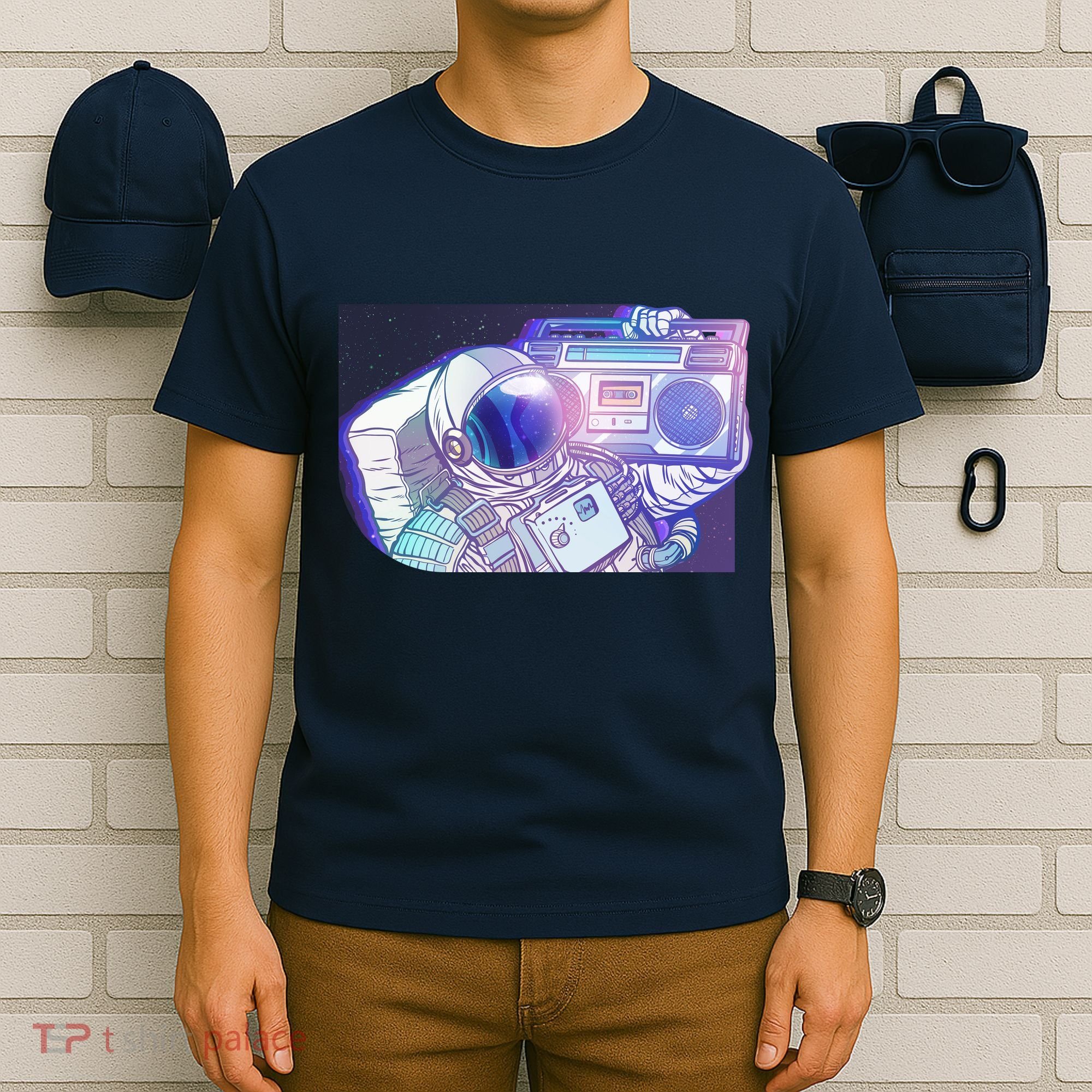 Retro Astronaut Galazy Boombox T-Shirt