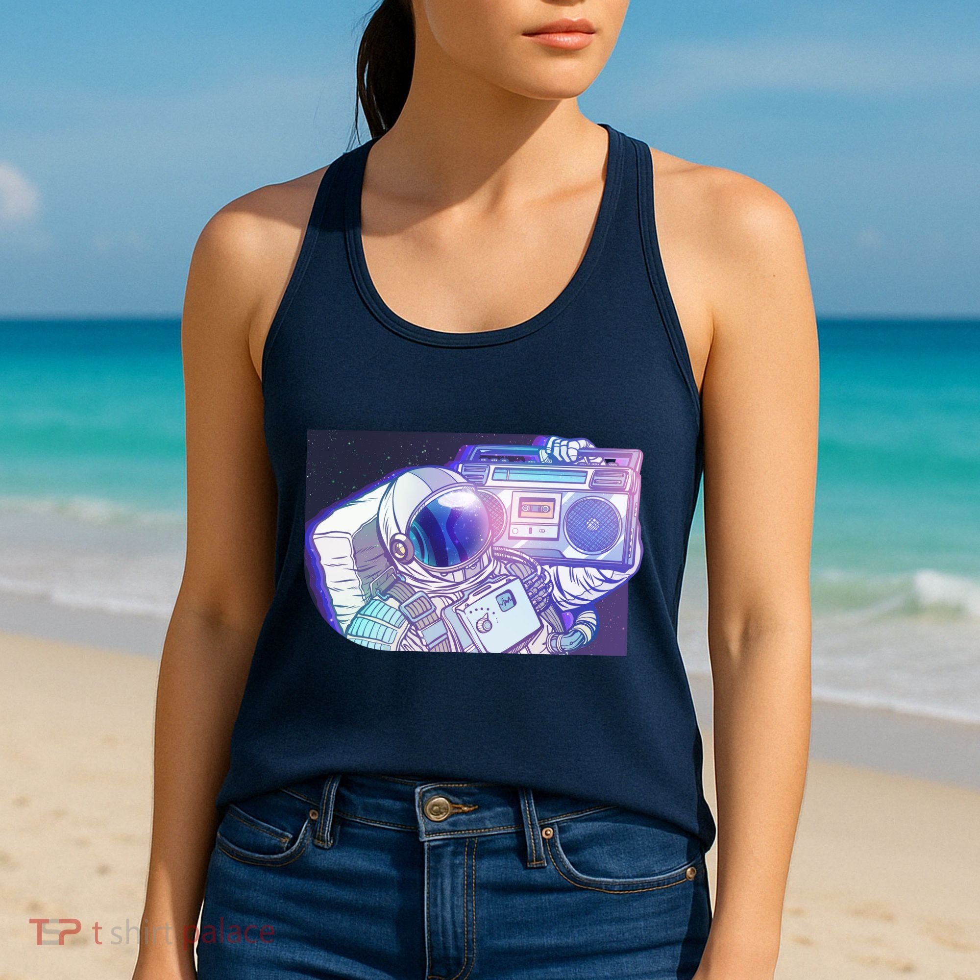 Retro Astronaut Galazy Boombox Women's Tank Top