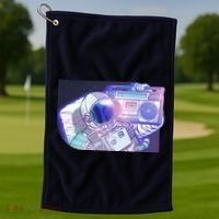 Retro Astronaut Galazy Boombox Golf Towel thumb 1