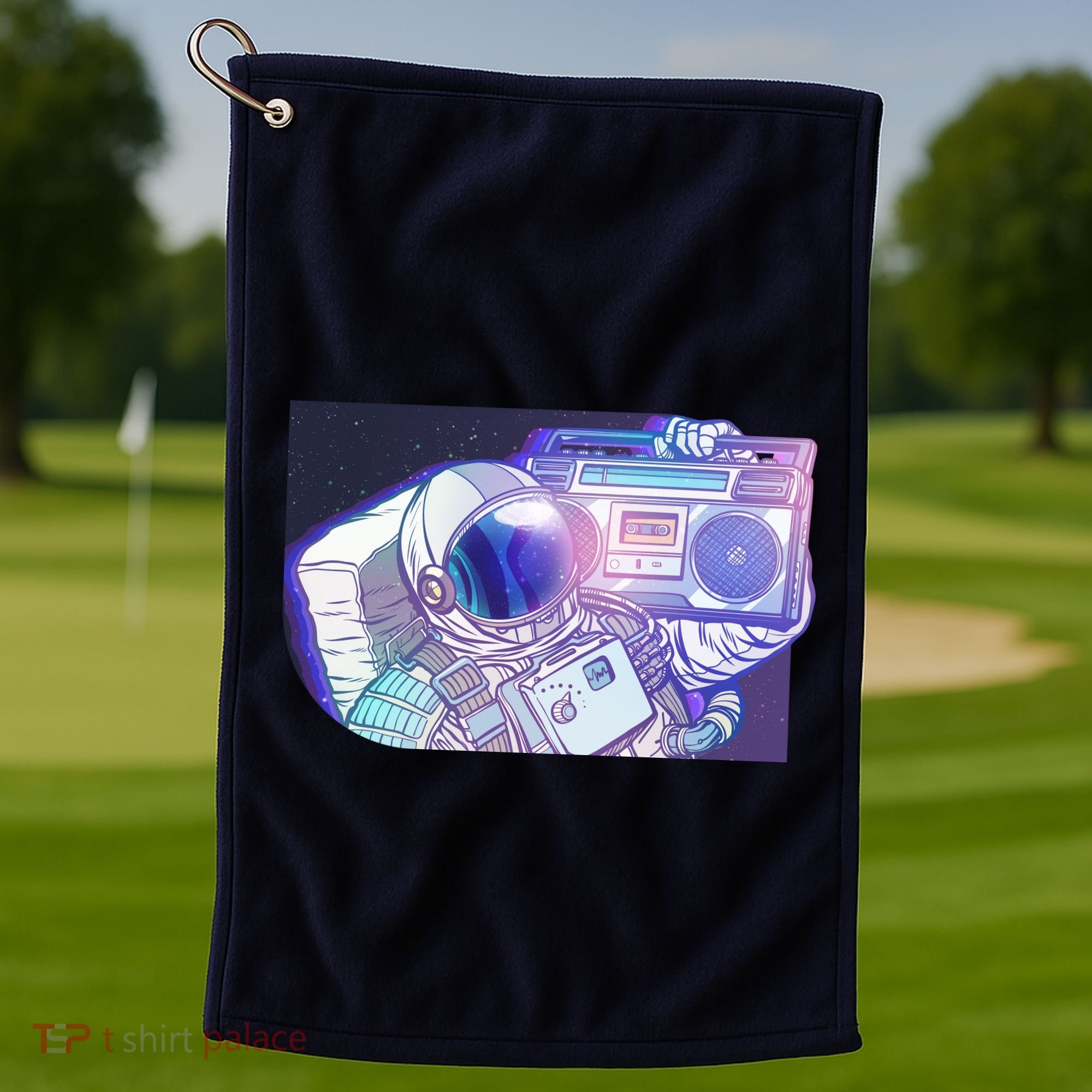Retro Astronaut Galazy Boombox Golf Towel