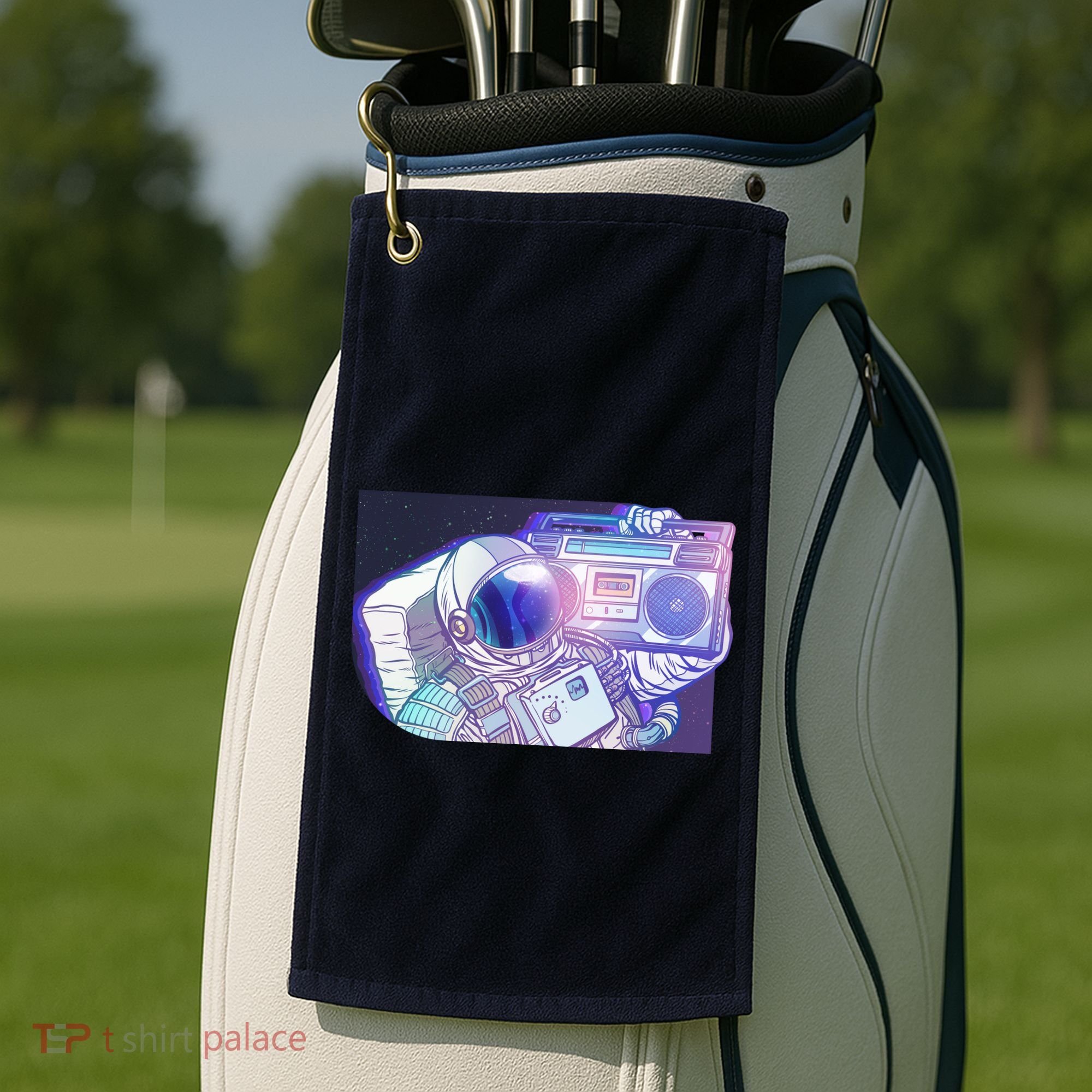 Retro Astronaut Galazy Boombox Golf Towel