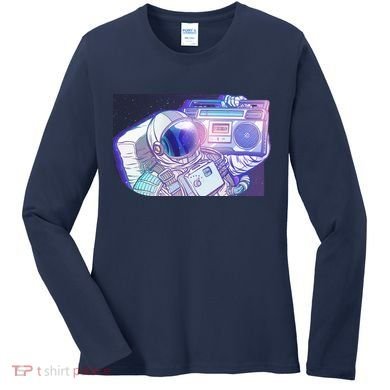 Retro Astronaut Galazy Boombox Women's Long Sleeve Shirt