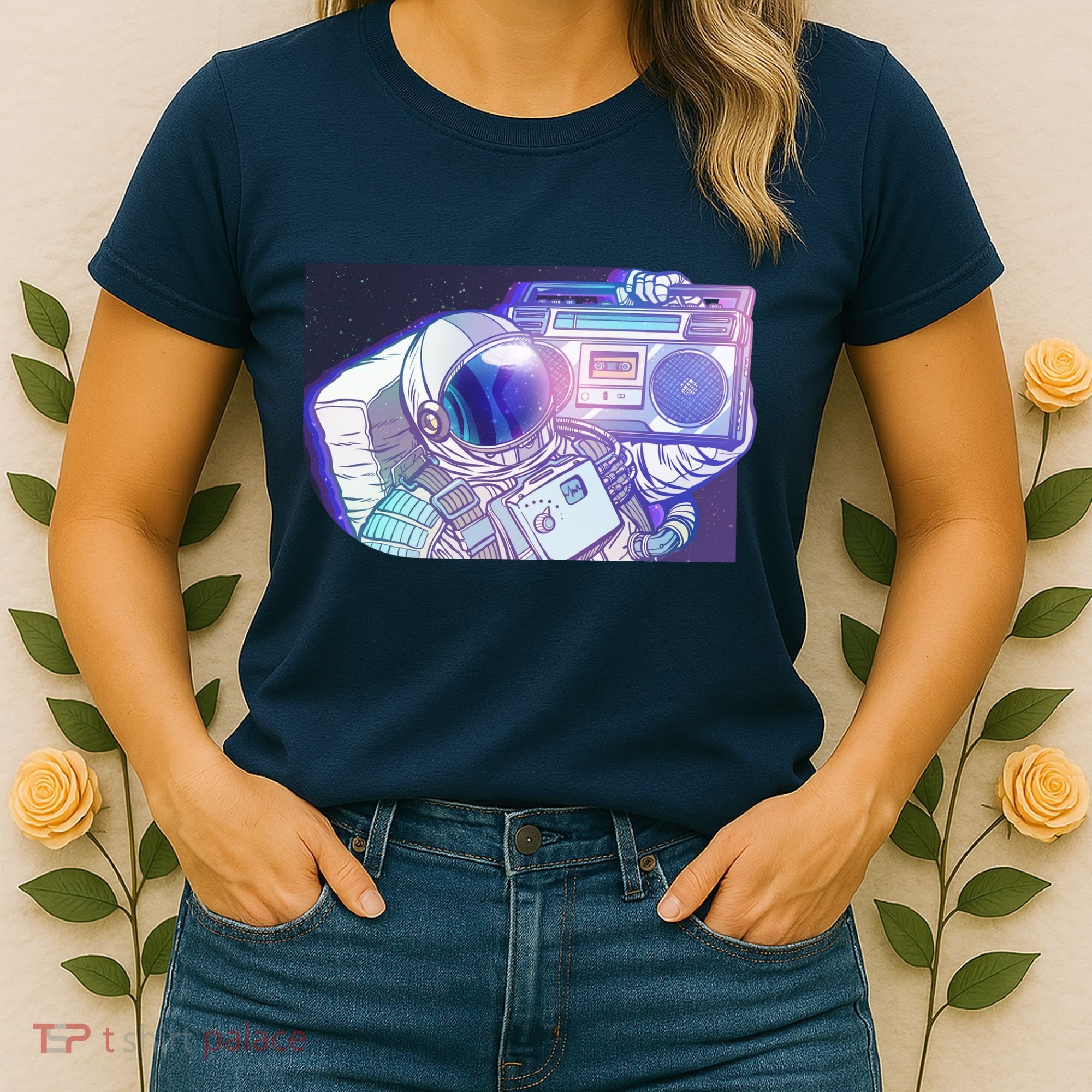 Retro Astronaut Galazy Boombox Women's T-Shirt