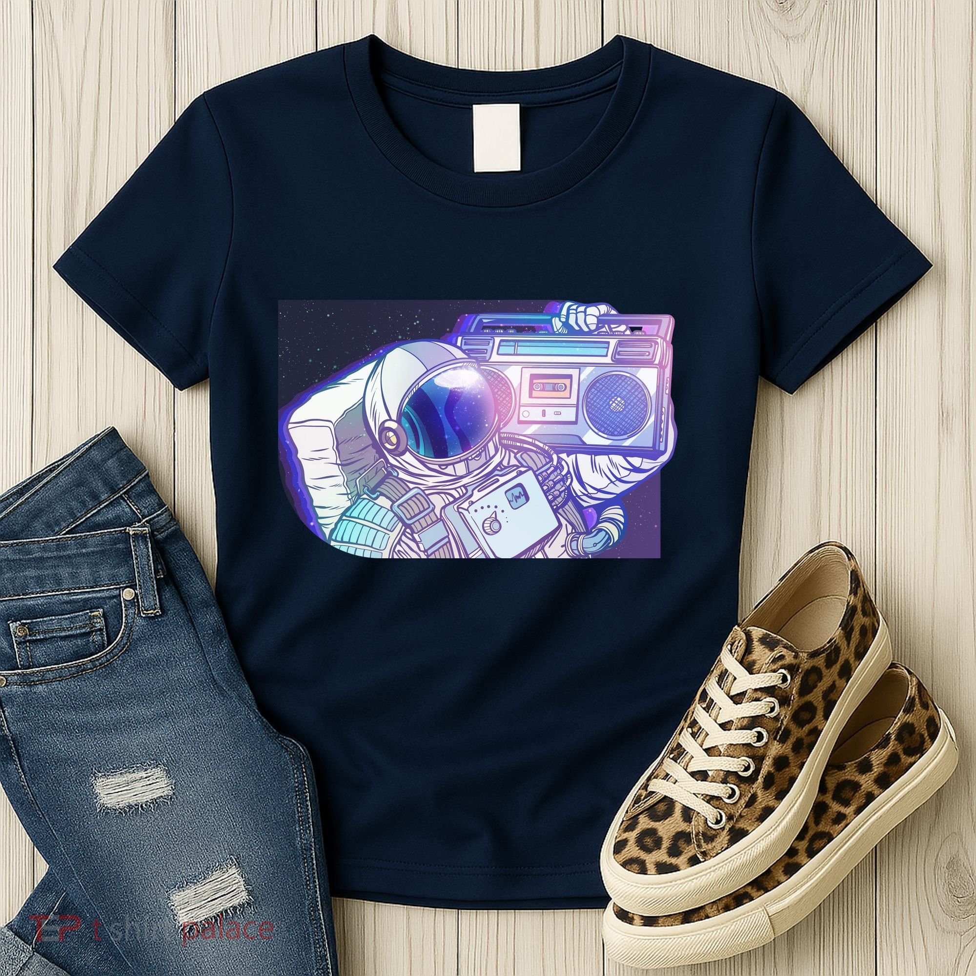Retro Astronaut Galazy Boombox Women's T-Shirt