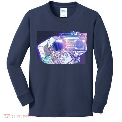 Retro Astronaut Galazy Boombox Kids Long Sleeve Shirt