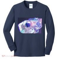 Retro Astronaut Galazy Boombox Kids Long Sleeve Shirt thumb 0