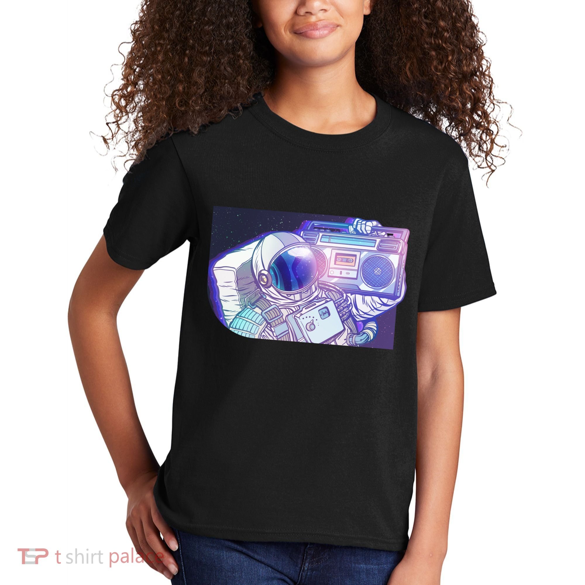 Retro Astronaut Galazy Boombox Kids T-Shirt
