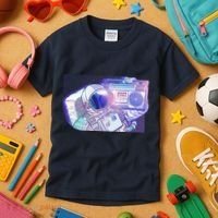 Retro Astronaut Galazy Boombox Kids T-Shirt thumb 3