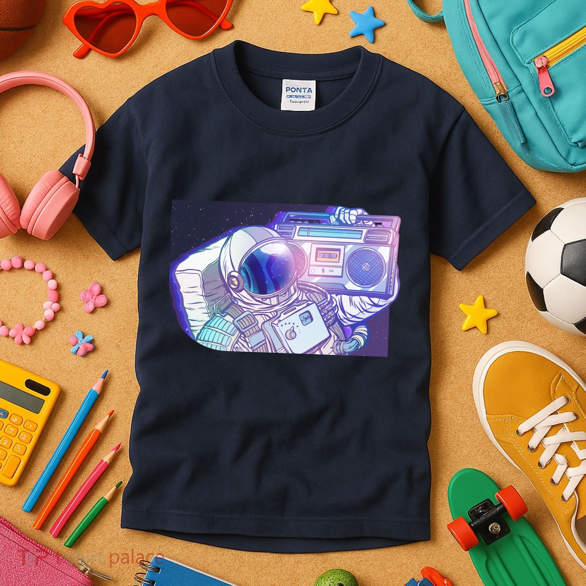 Retro Astronaut Galazy Boombox Kids T-Shirt