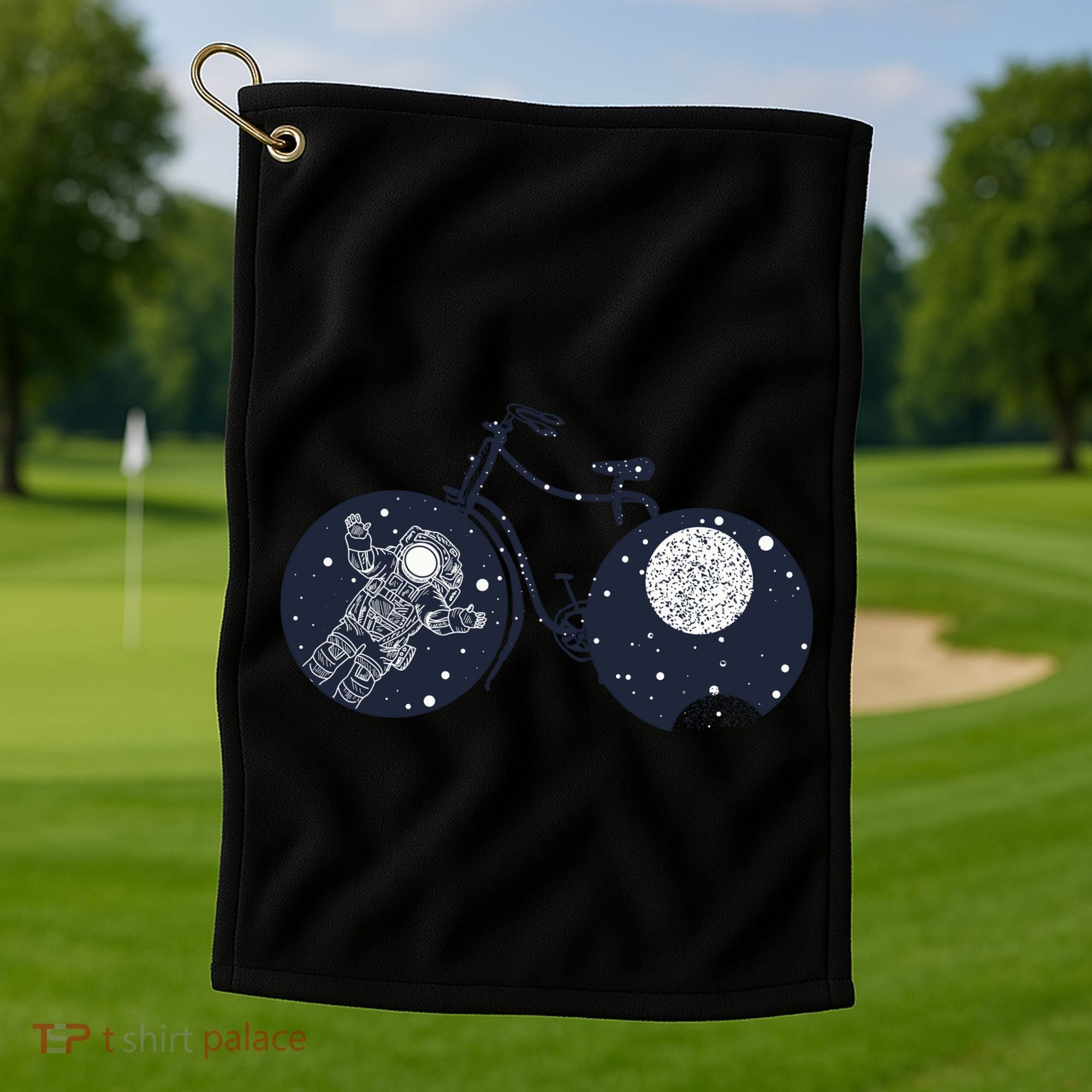 Retro Astronaut Space Bicycle Golf Towel