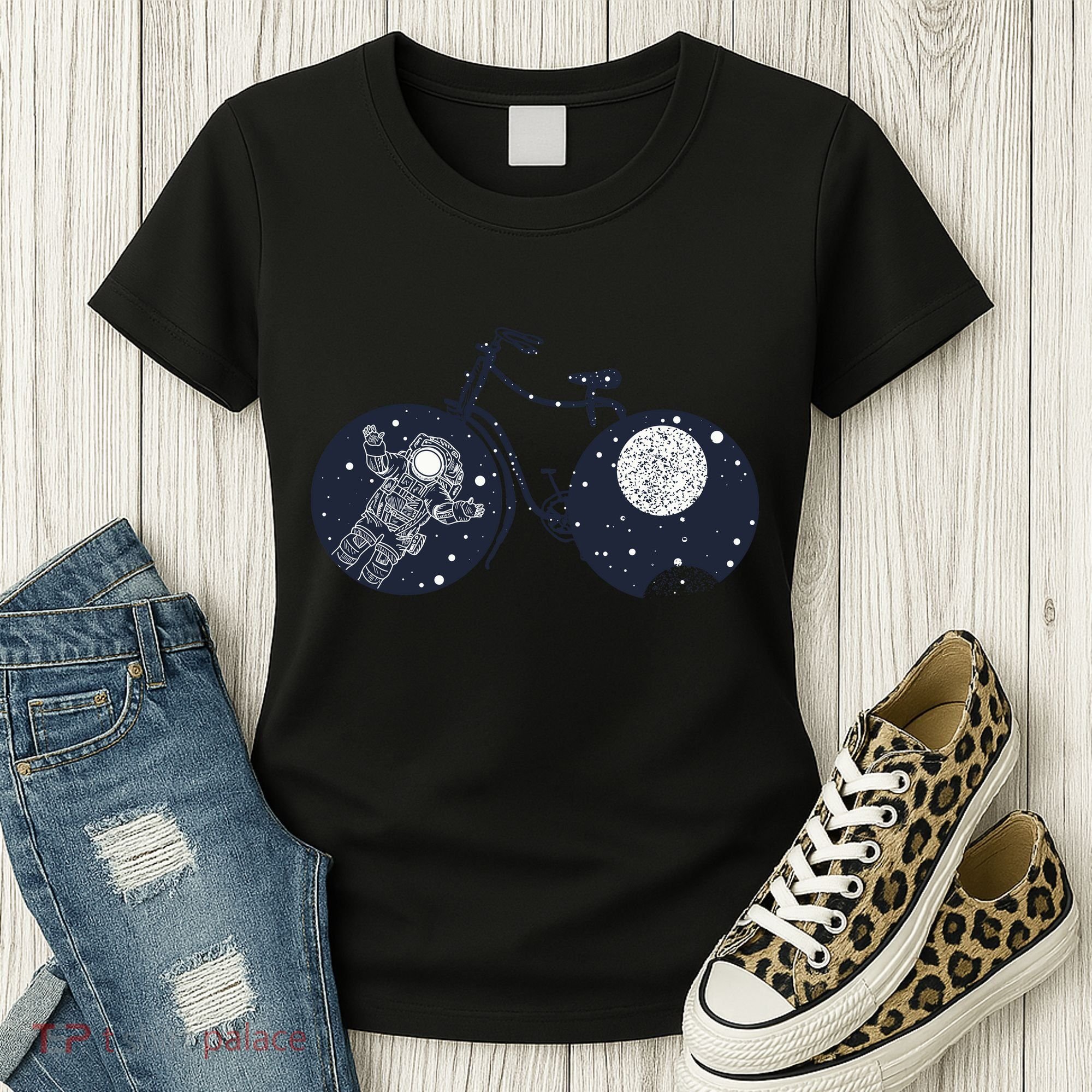Retro Astronaut Space Bicycle Women's T-Shirt