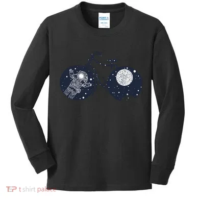 Retro Astronaut Space Bicycle Kids Long Sleeve Shirt