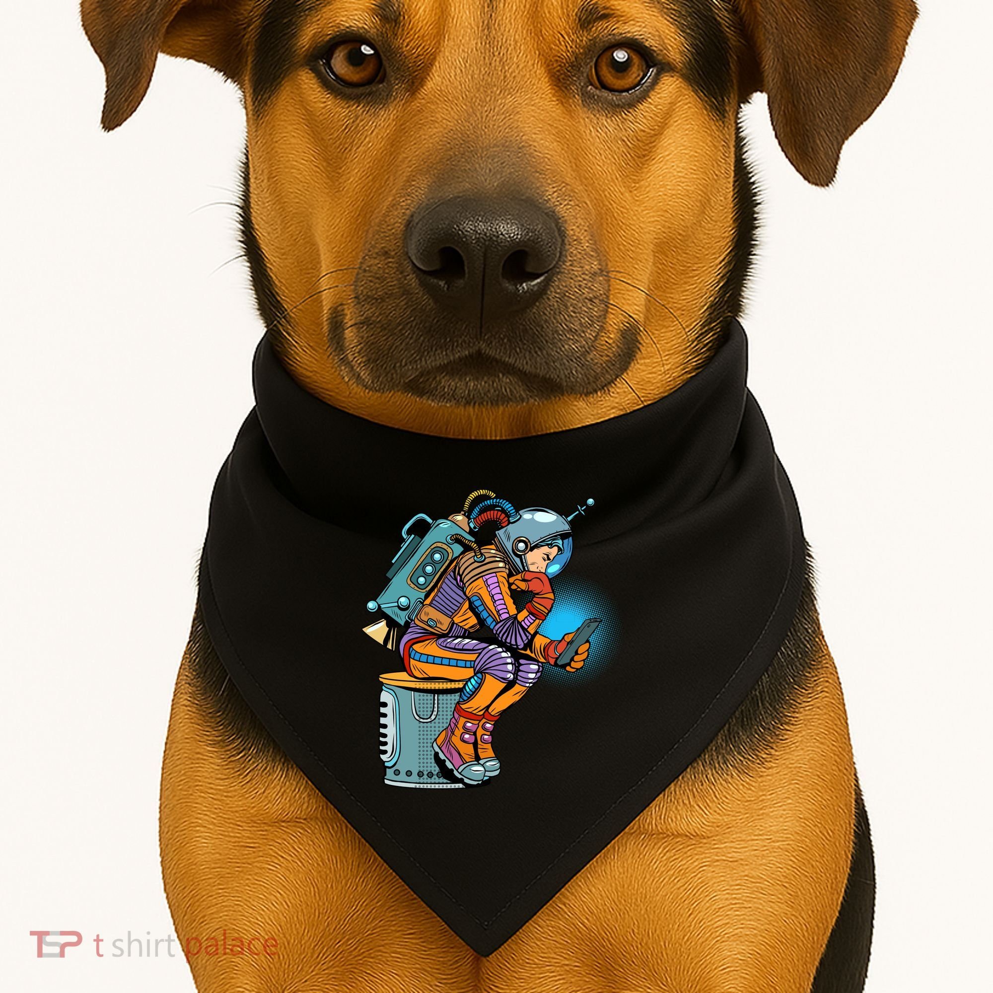 Retro Astronaut With Smartphone USA-Made Doggie Bandana