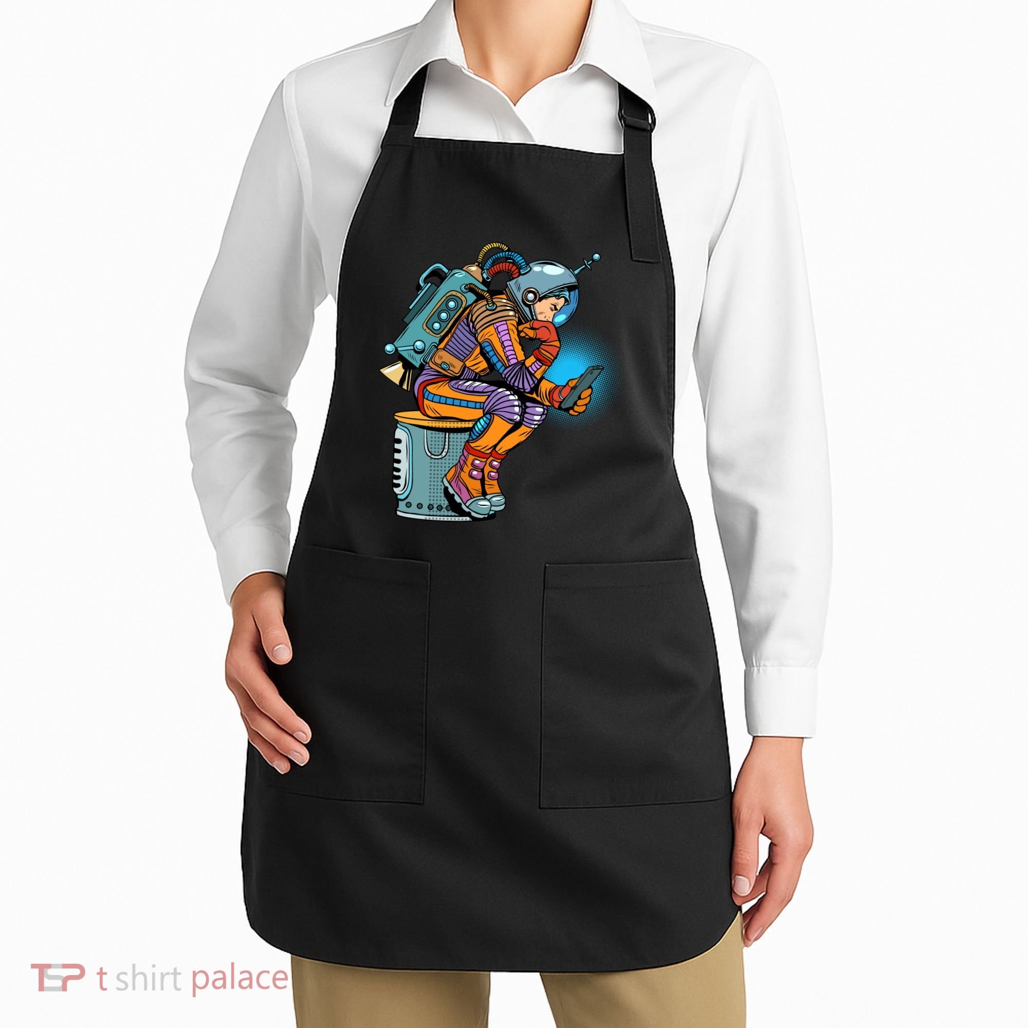 Retro Astronaut With Smartphone Apron