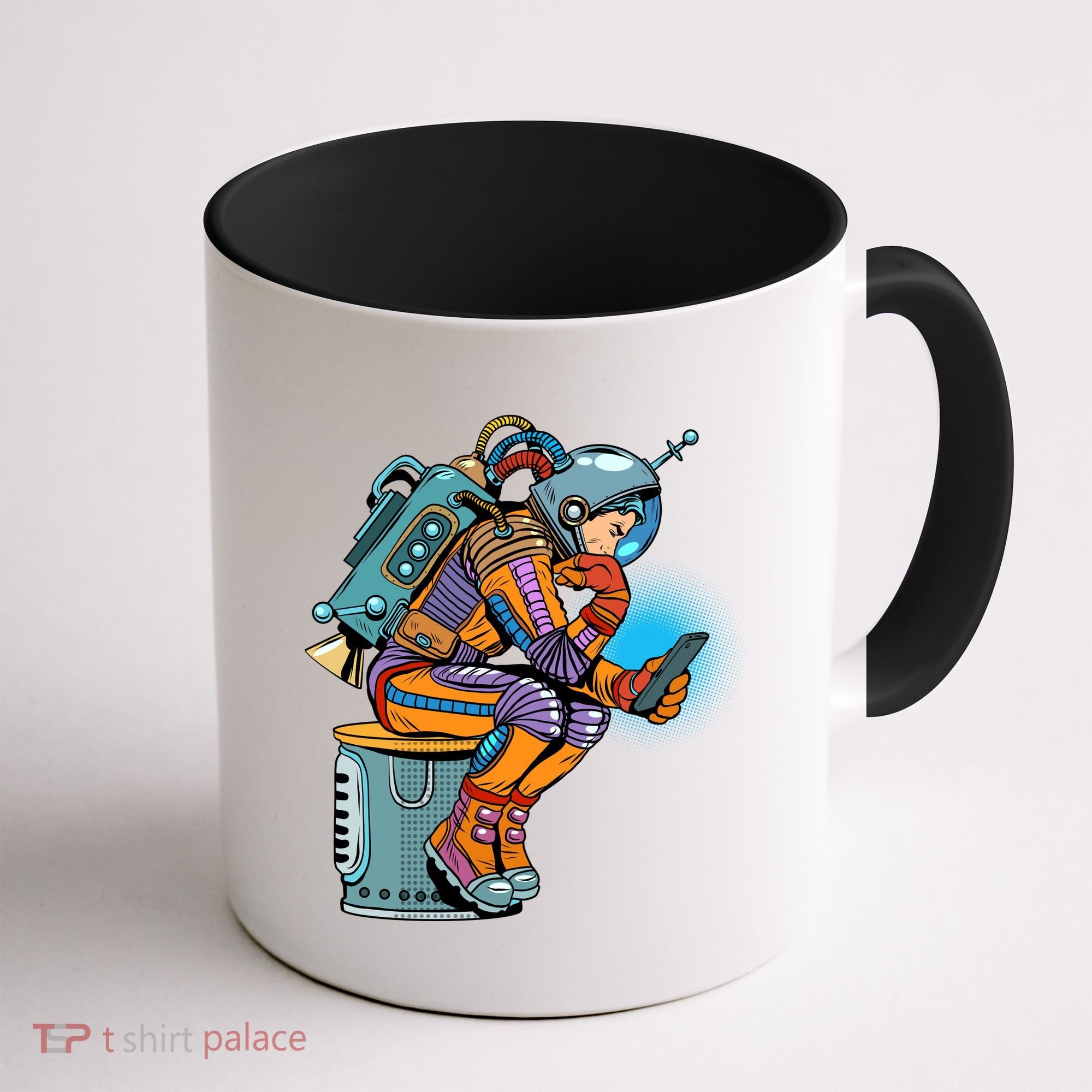 Retro Astronaut With Smartphone Coffee Mug