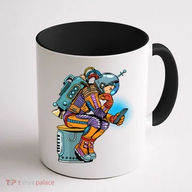 Retro Astronaut With Smartphone Coffee Mug back