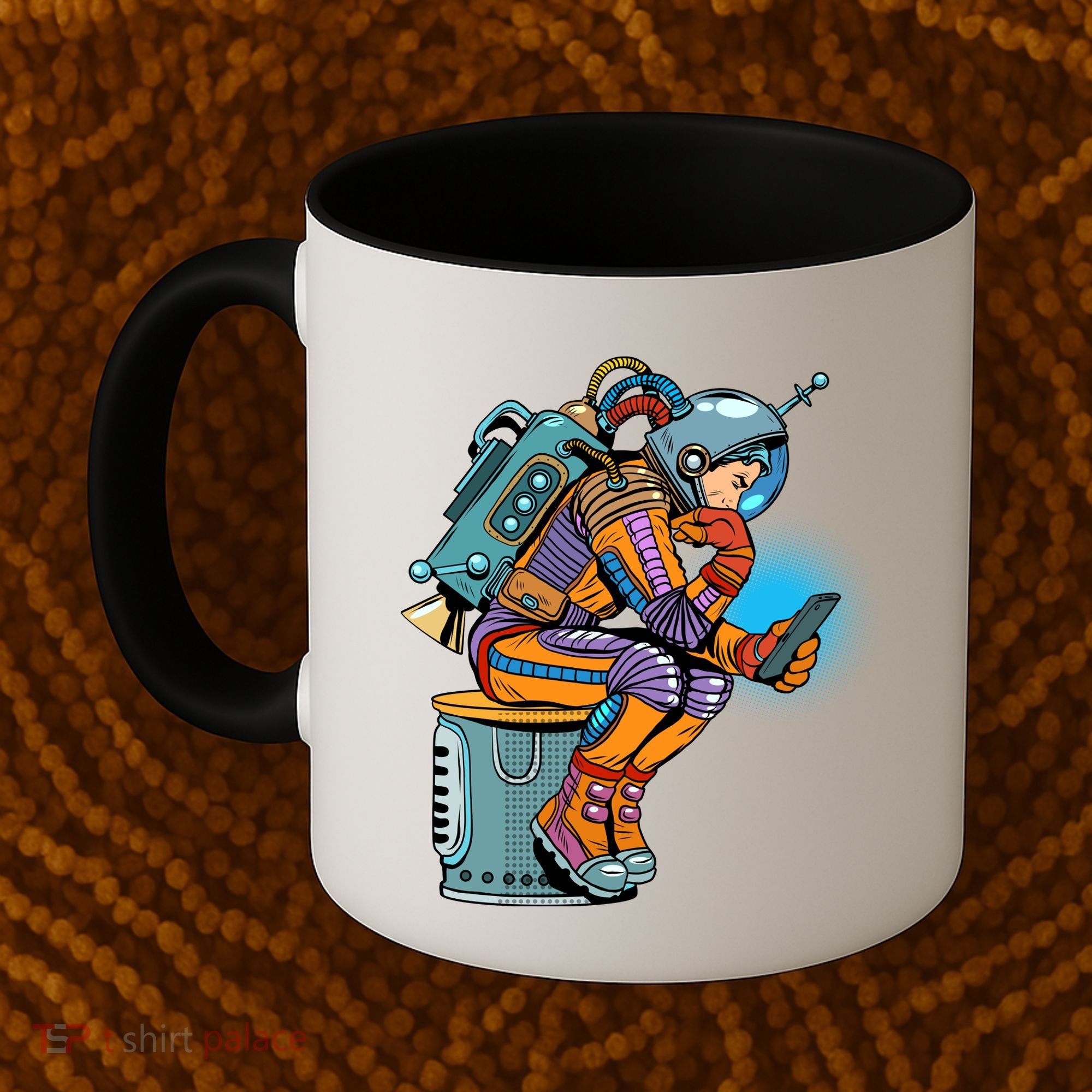 Retro Astronaut With Smartphone Coffee Mug