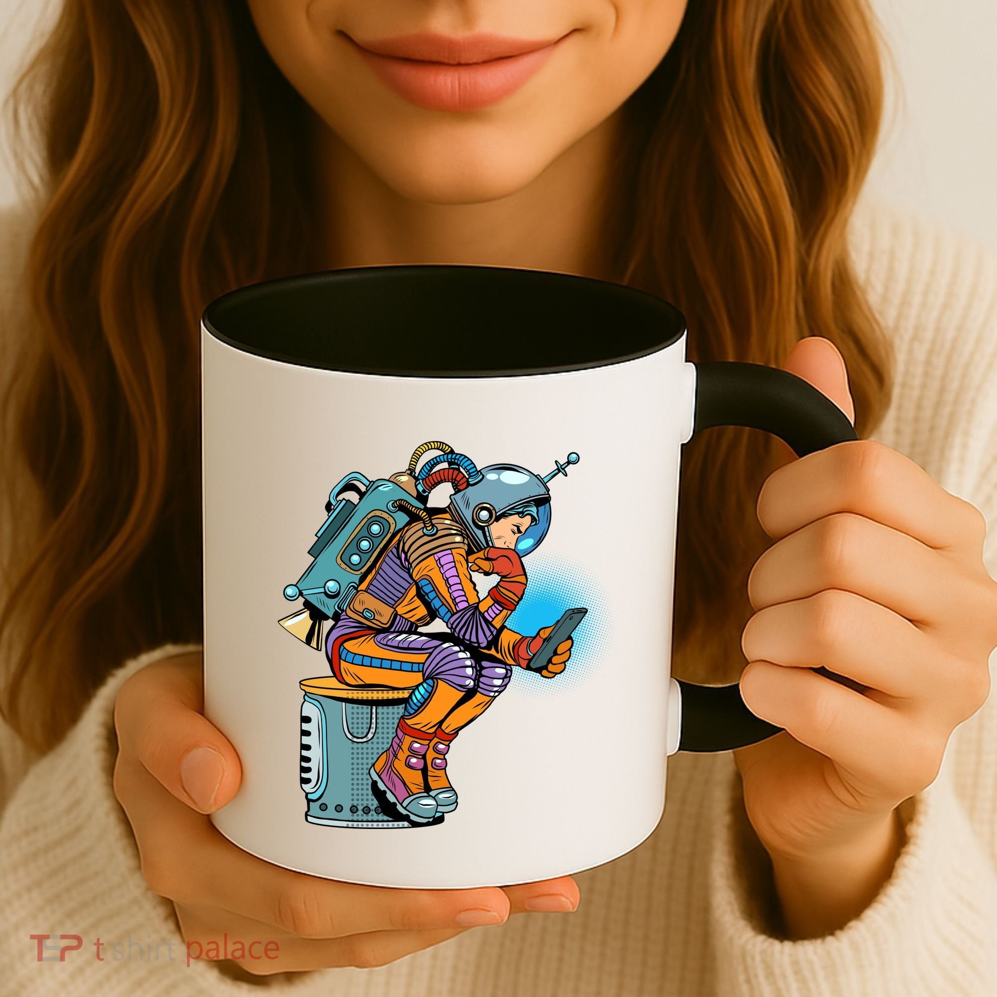 Retro Astronaut With Smartphone Coffee Mug