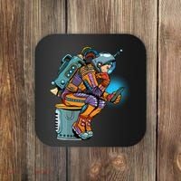 Retro Astronaut With Smartphone Coaster thumb 0