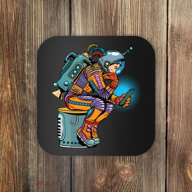 Retro Astronaut With Smartphone Coaster