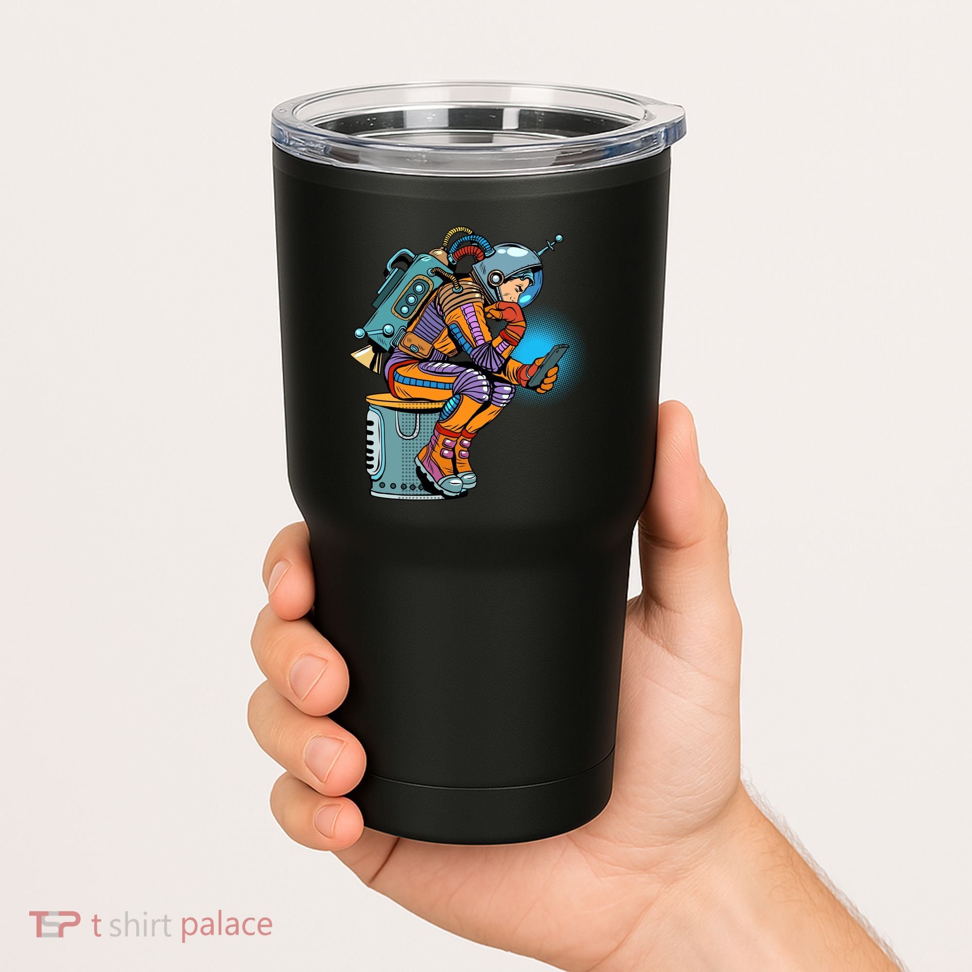 Retro Astronaut With Smartphone Tumbler