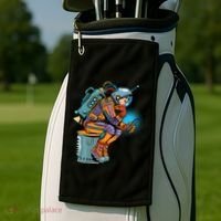 Retro Astronaut With Smartphone Golf Towel thumb 2