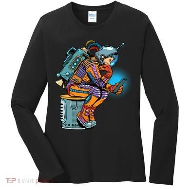 Retro Astronaut With Smartphone Women's Long Sleeve Shirt