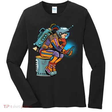Retro Astronaut With Smartphone Women's Long Sleeve Shirt